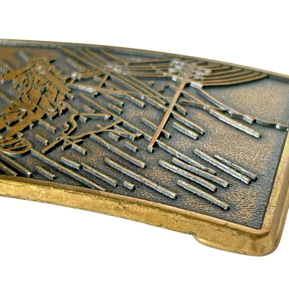 Vintage Electric Power Lineman in Snowshoes‎ Snow Storm Brass Belt Buckle 1970's - Picture 4 of 8
